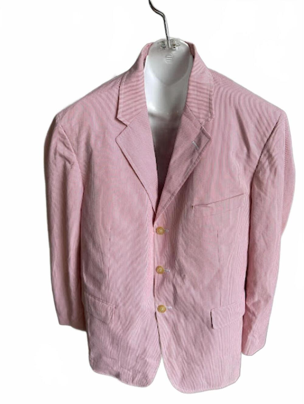 Lands’ End Seersucker Blazer 44R Pink Stripe